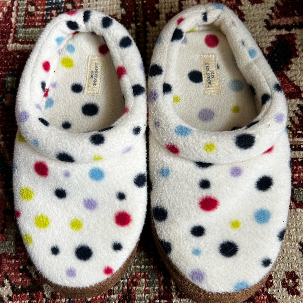 Lands' End Kids Slippers size 13- White with Multicolor Dots